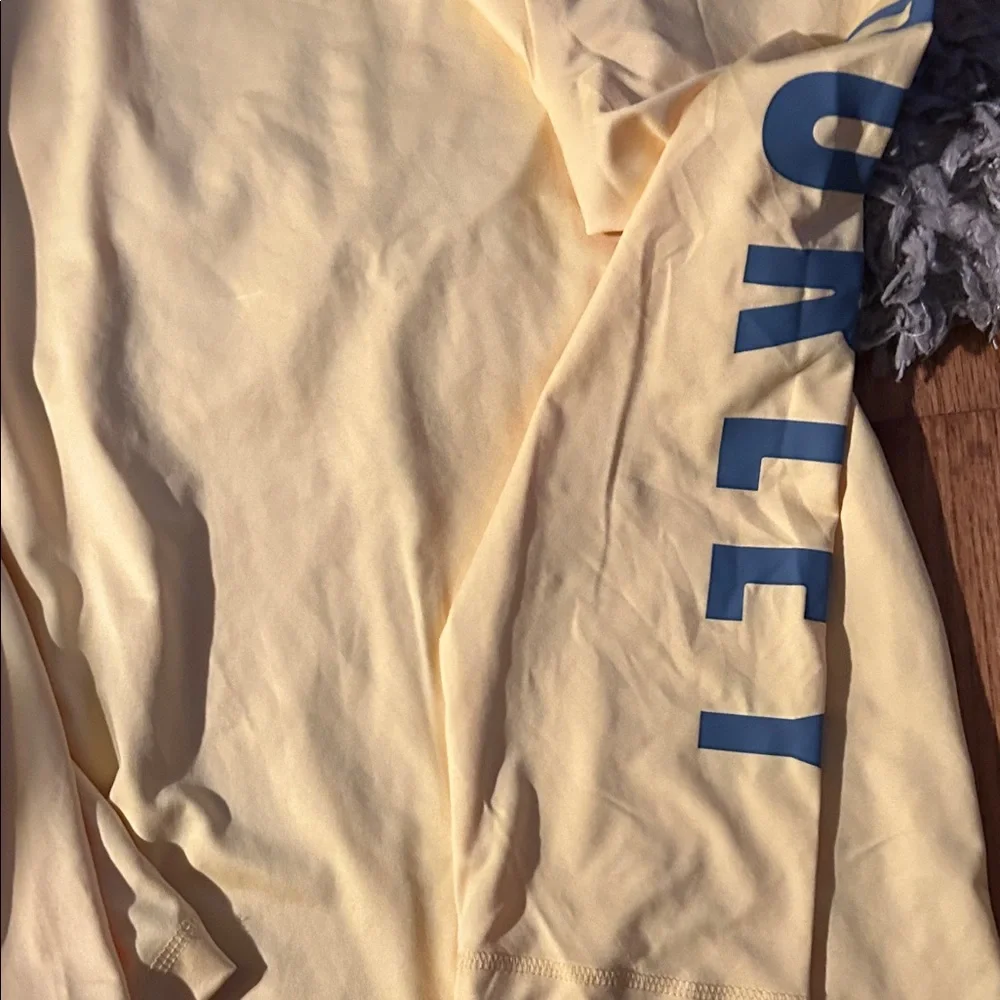 Hurley Pale Yellow Long Sleeve Hoodie Tee with Beach Graphic
